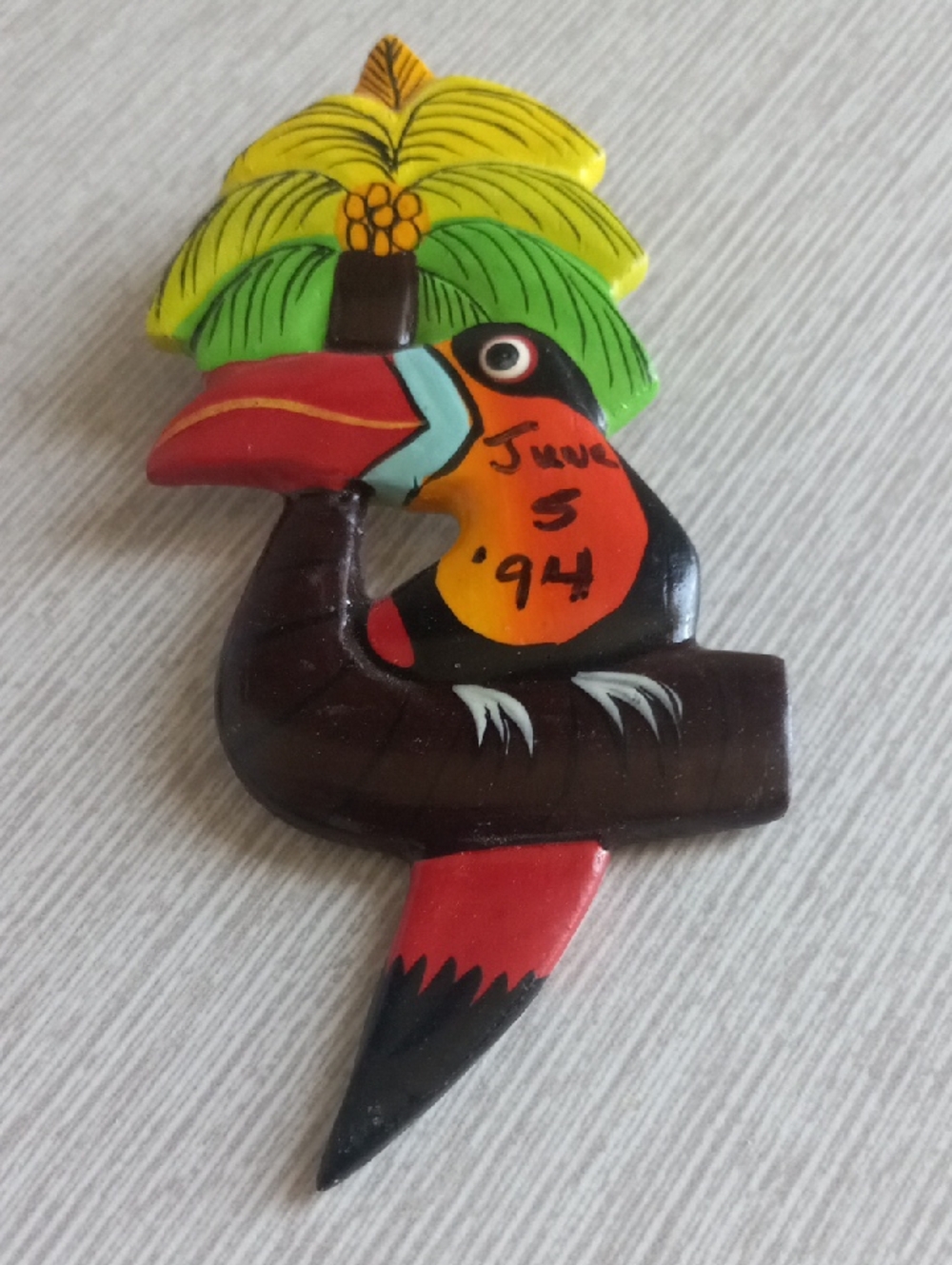 Vintage Toucan Bird Colorful 90s Wooden Magnet Daytona Beach FL